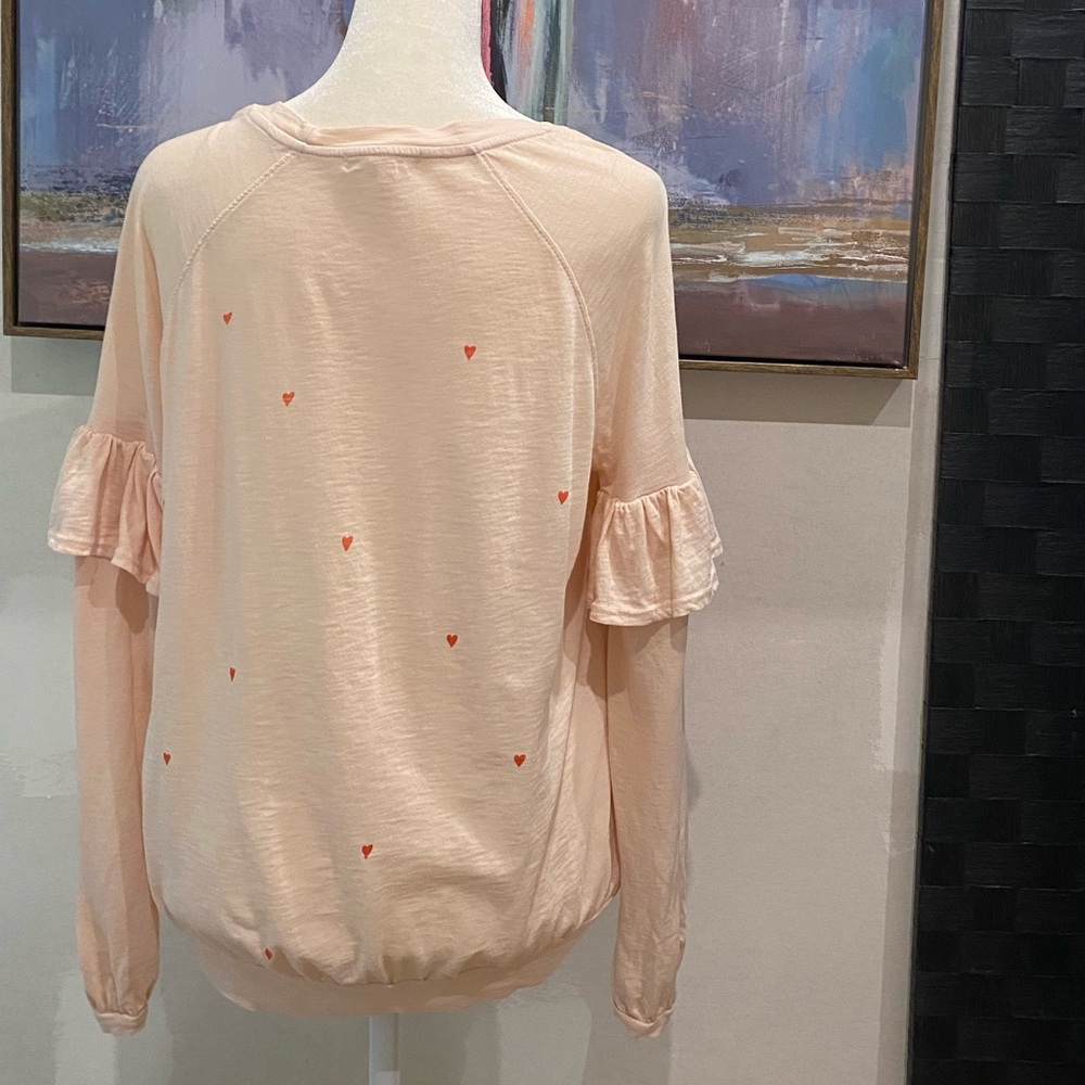 Sundry Peach Long-Sleeve Top with Red Heart Accents
